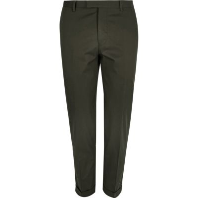 Olive green slim suit trousers